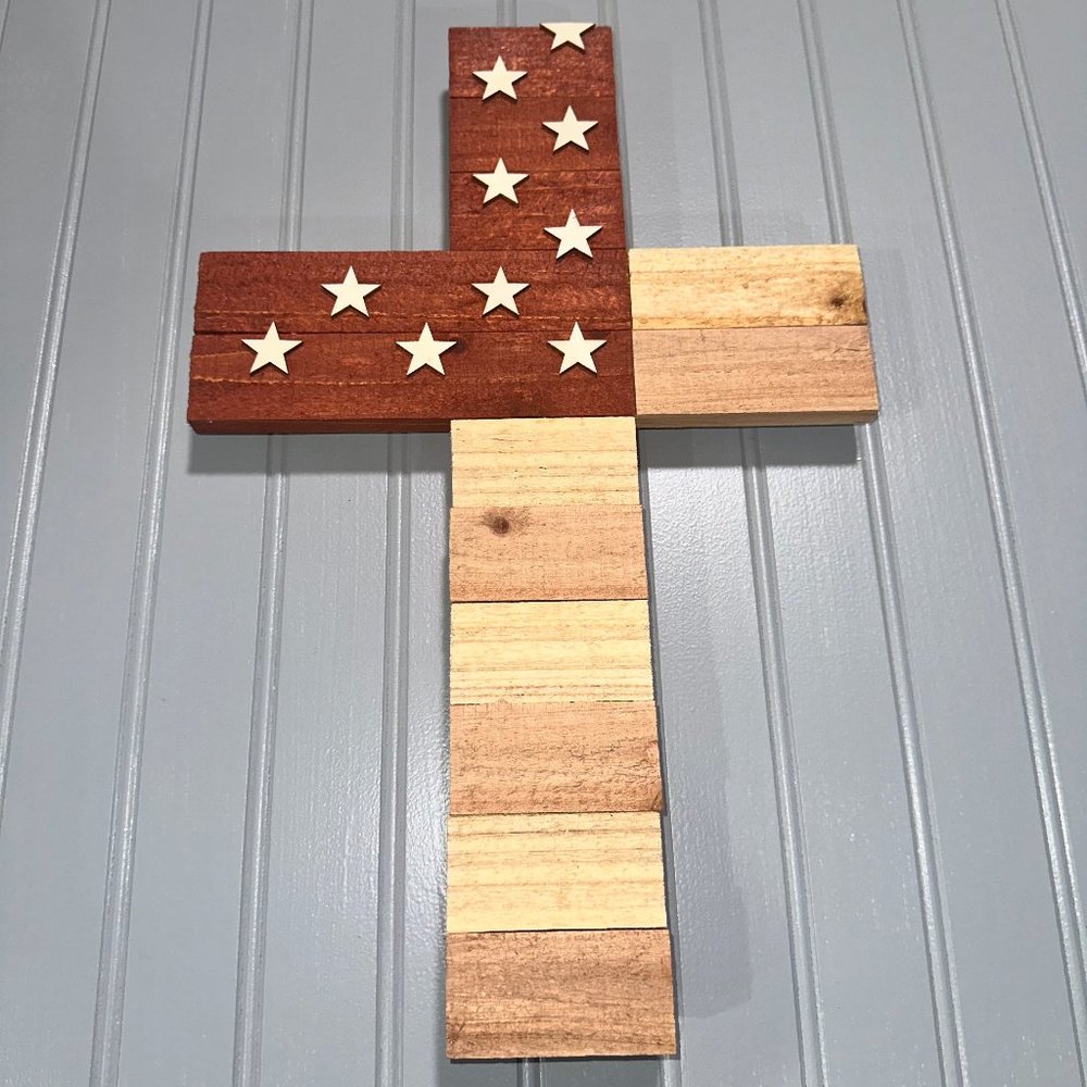 NEW HANDMADE Wooden Flag Cross made by Circle S Woodworx